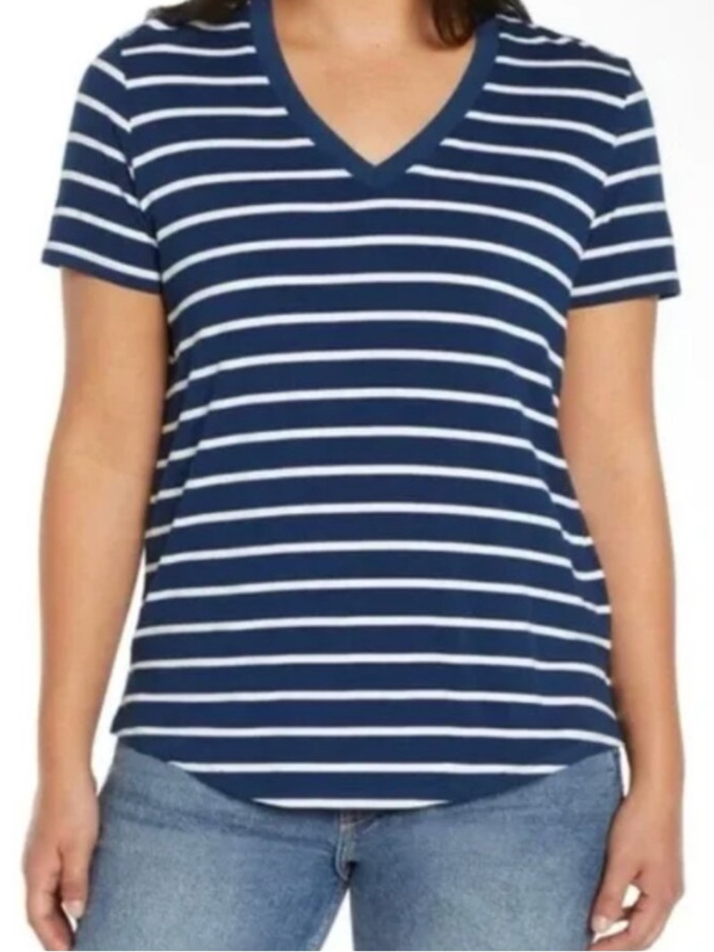 GAP Navy Blue & White Striped V-Neck Tee